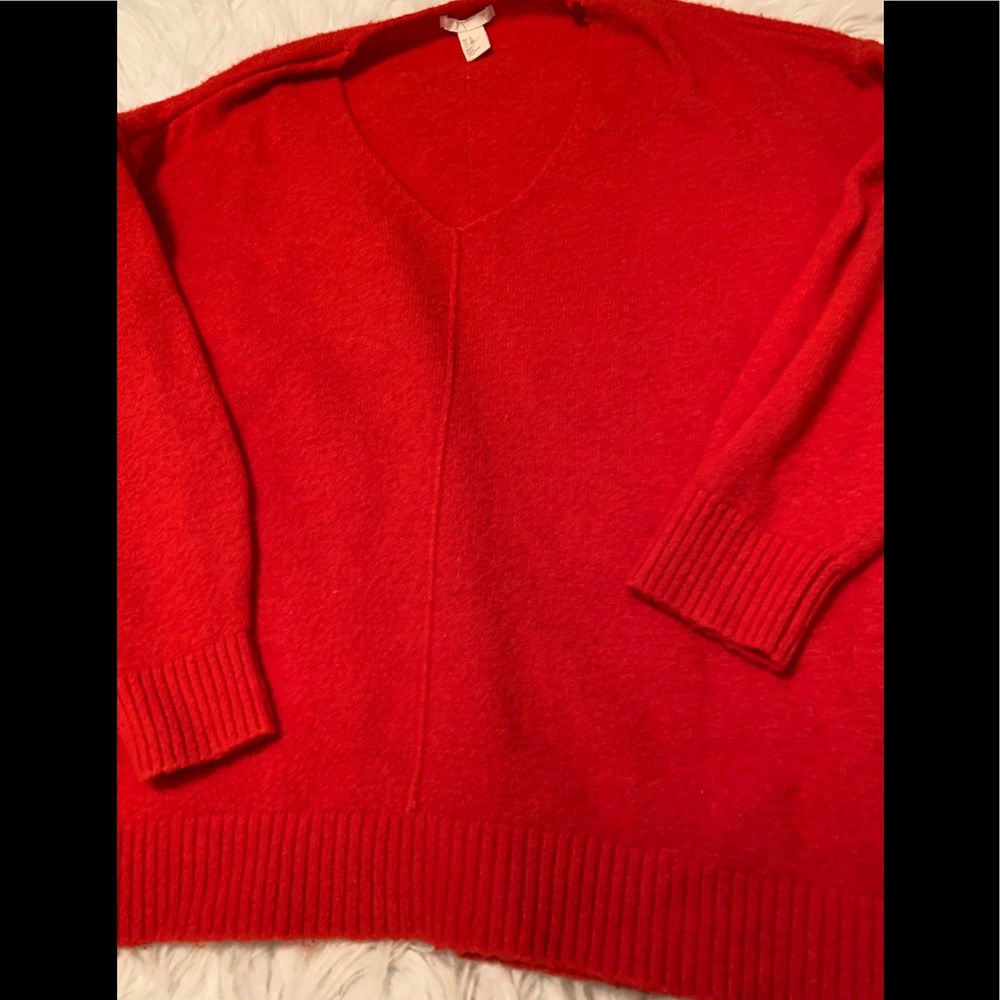 Womens H &M fine knit bright orange v neck Sweater XL - Picture 7 of 9